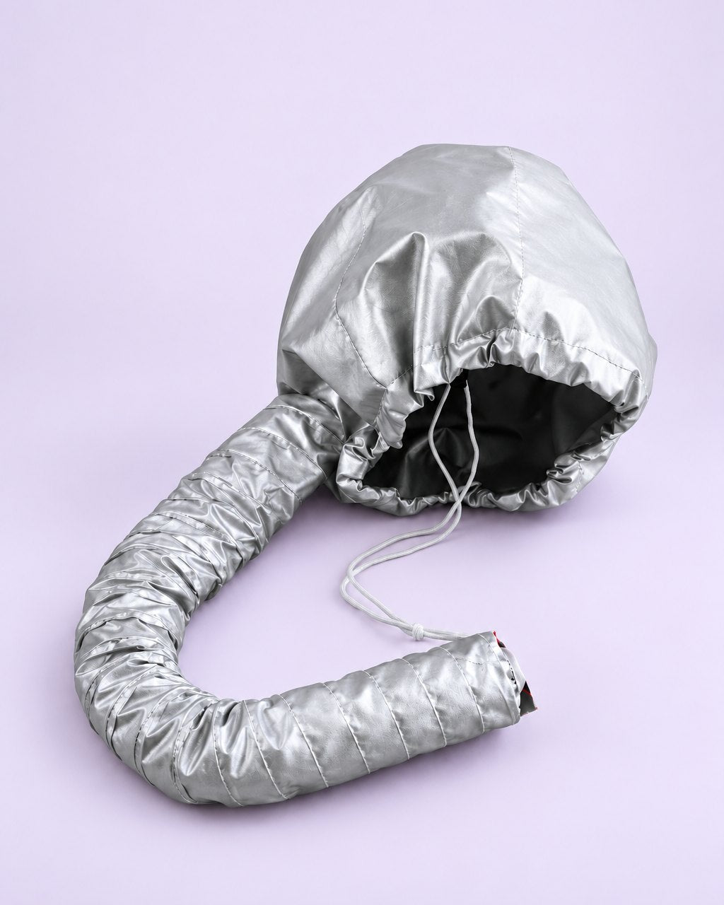 Silver soft bonnet hood with its flexible hose