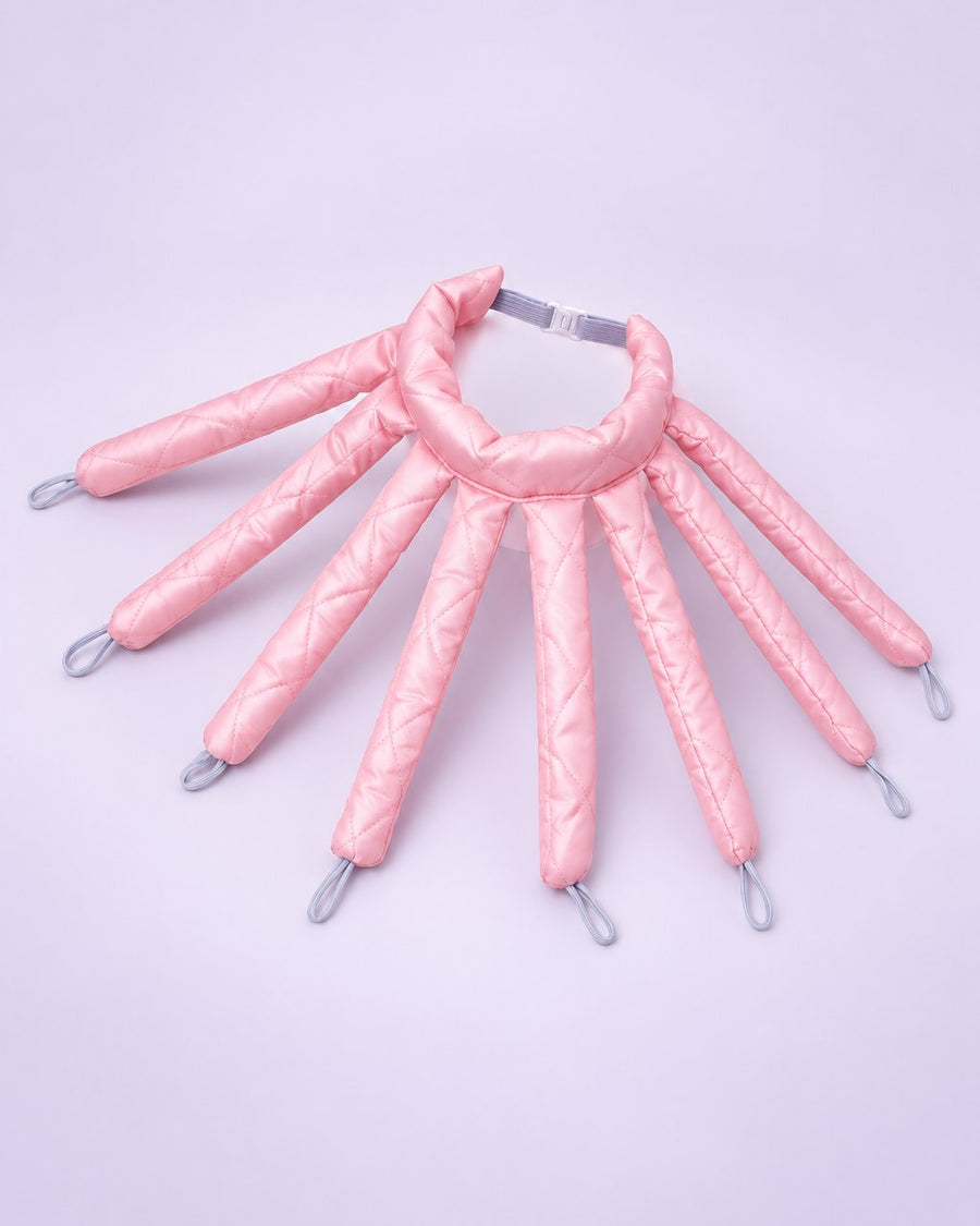 Pink octopus heatless curler headband with eight padded arms