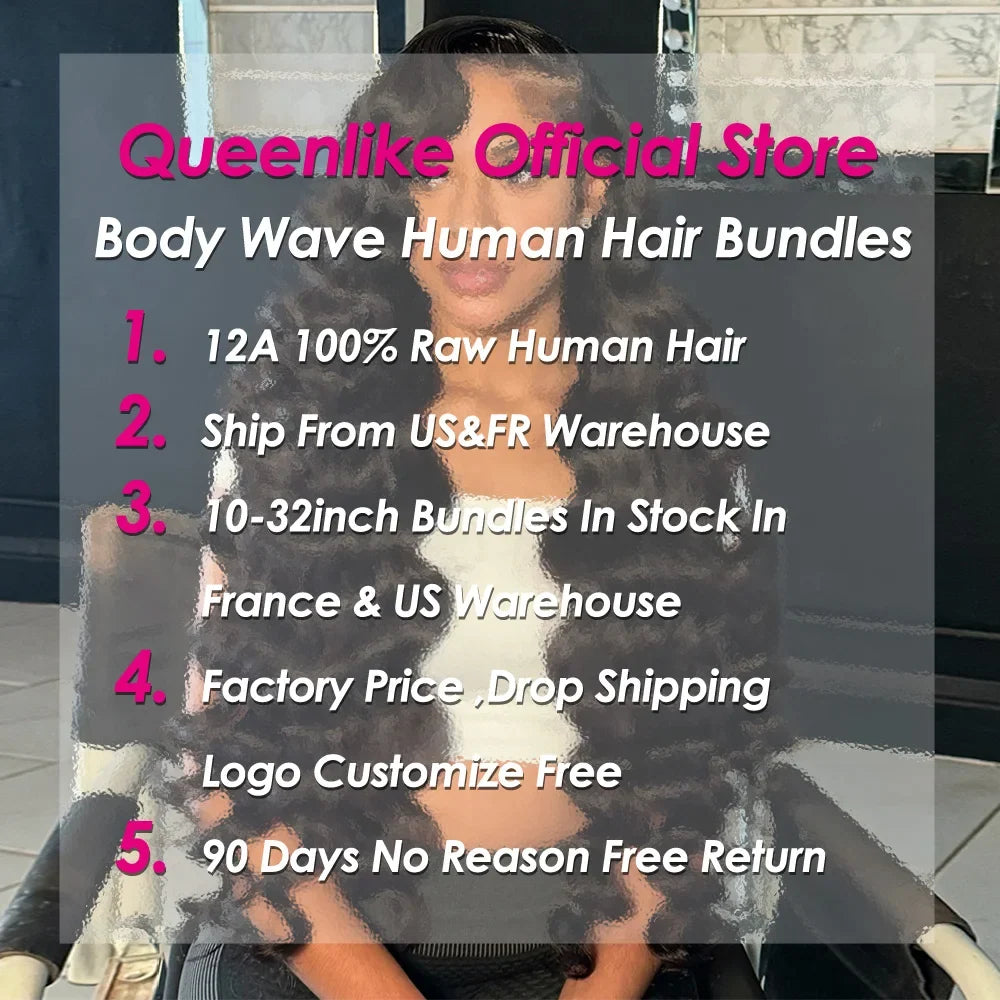 Queenlike 24 24 24 Inch Body Wave Bundles Human Hair 12A Brazilian Raw Hair Weave Bundles 1/3 PCS Human Hair Bundles Extensions