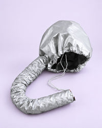 Silver soft bonnet hood with its flexible hose