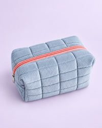 Powder blue puffy quilted makeup bag