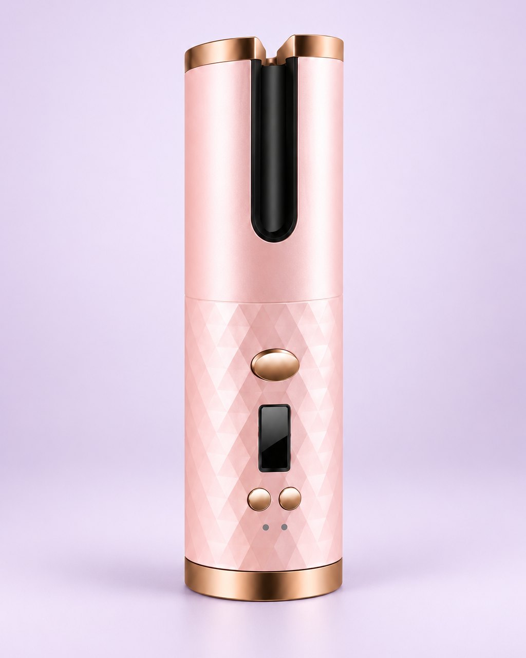 Pink cordless automatic curler with gold-tone trim