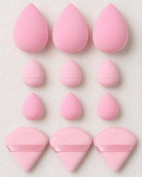 All twelve pink pieces laid out in neat rows from above