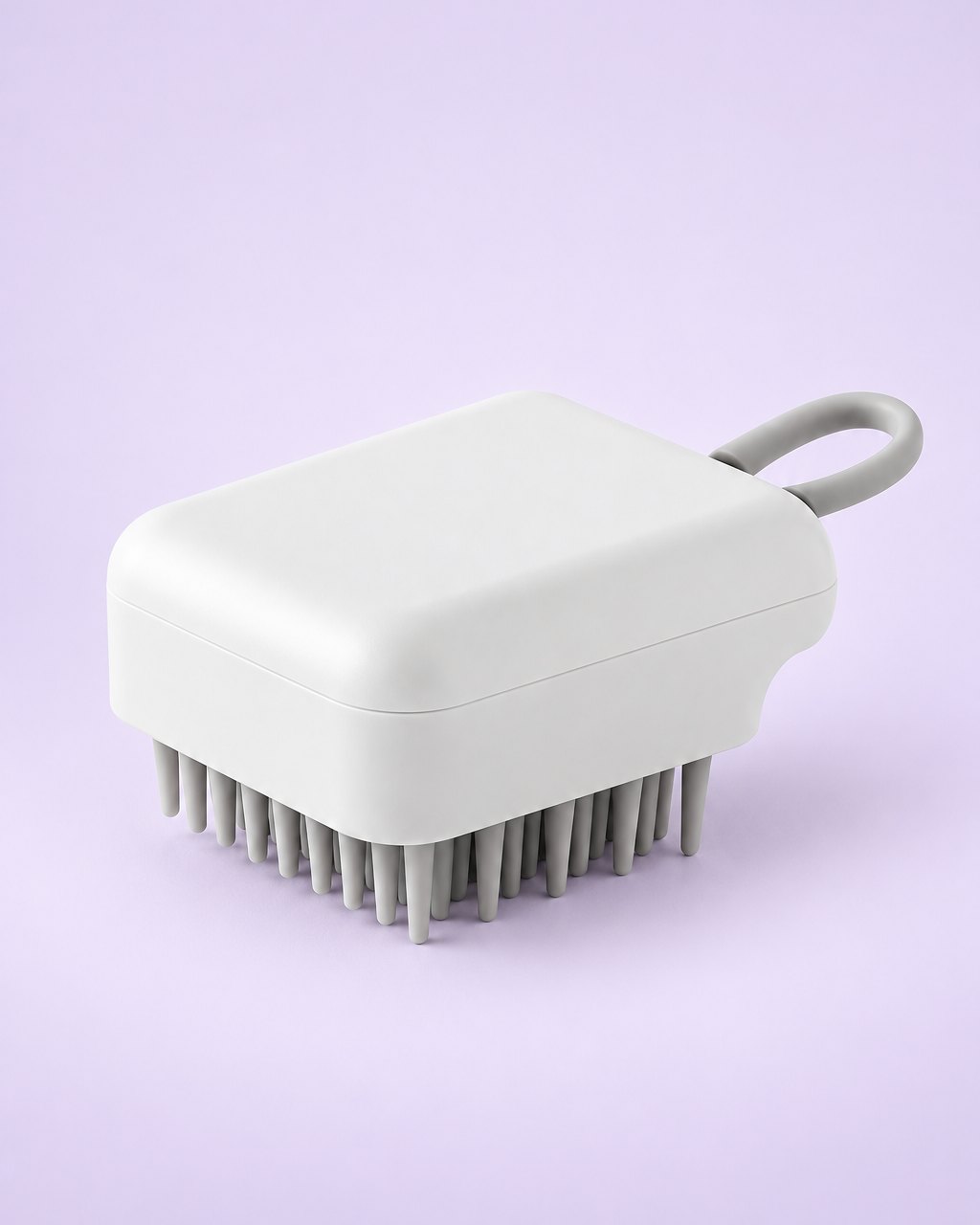 White scalp shampoo brush with grey bristles