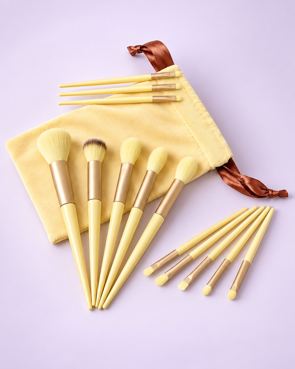 Butter yellow brush set with matching pouch
